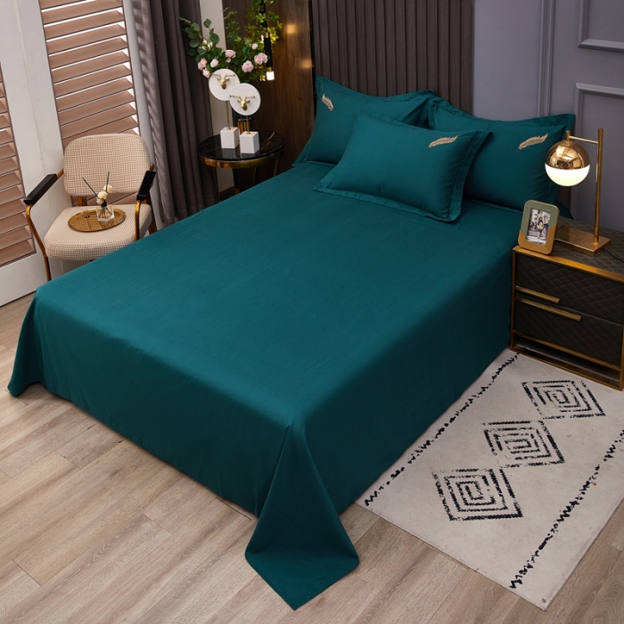 91家纺网 家纺一手货源 找家纺 芊寻 2024新款60支全棉磨毛绣花四件套 羽墨 墨绿