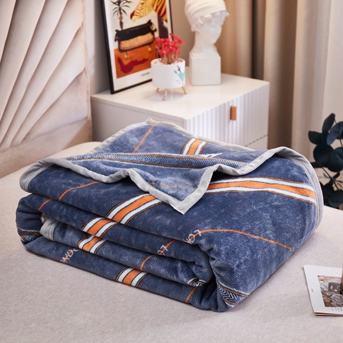 91家纺网 家纺一手货源 找家纺 2025新款印花雪貂绒毛毯沙发盖毯午睡毯子 巴黎之约-蓝