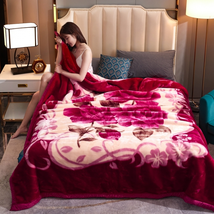 91家纺网 家纺一手货源 找家纺 新款拉舍尔毛毯4-12斤CC-656红豆沙