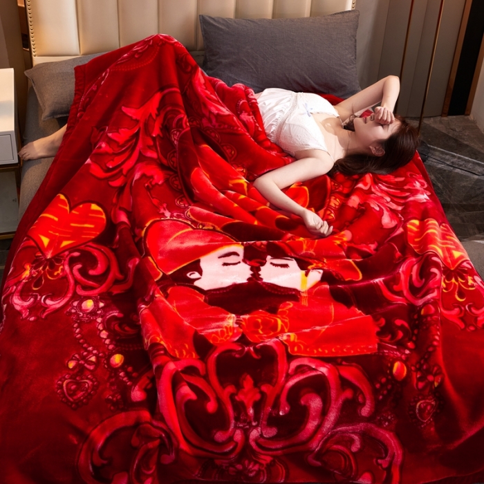 91家纺网 家纺一手货源 找家纺 新款拉舍尔毛毯4-12斤 CC-801大红