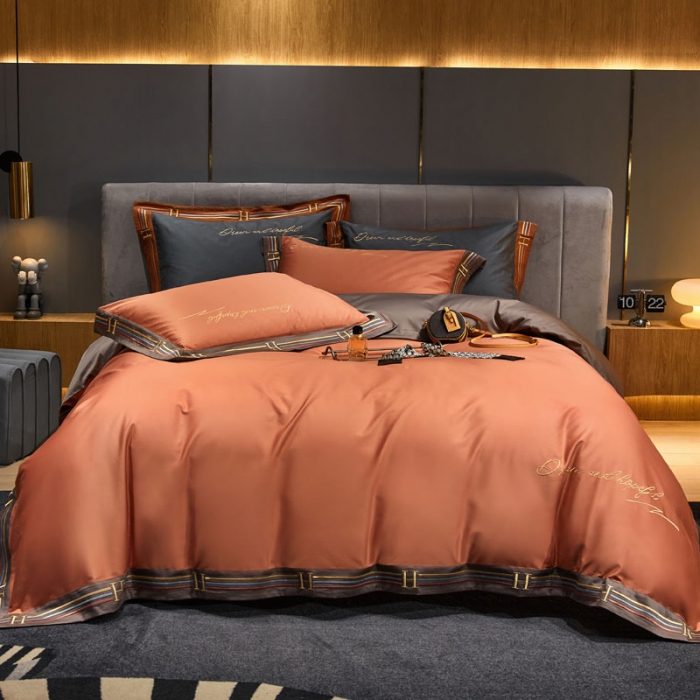 91家纺网 家纺一手货源 找家纺 爱缦 2021新款罗曼尼系列100支长绒棉奥棉四件套 西柚桔