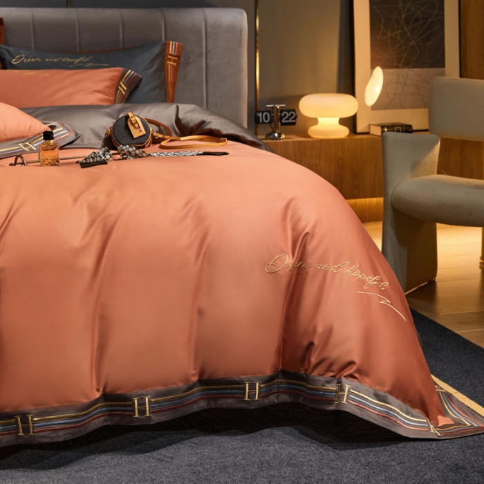 91家纺网 家纺一手货源 找家纺 爱缦 2021新款罗曼尼系列100支长绒棉奥棉四件套 西柚桔