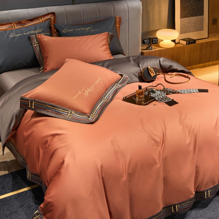 91家纺网 家纺一手货源 找家纺 爱缦 2021新款罗曼尼系列100支长绒棉奥棉四件套 西柚桔