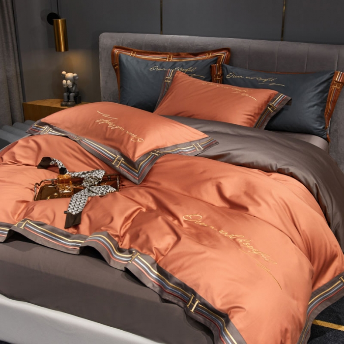 91家纺网 家纺一手货源 找家纺 爱缦 2021新款罗曼尼系列100支长绒棉奥棉四件套 西柚桔