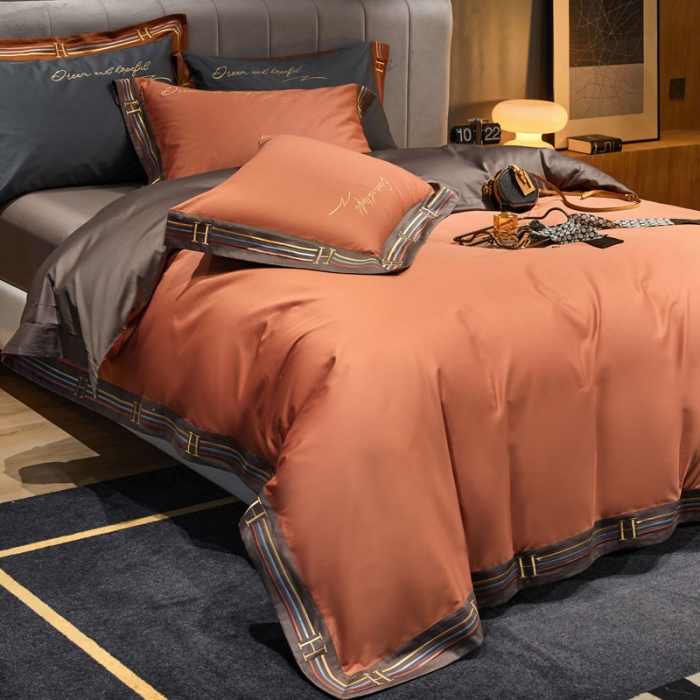 91家纺网 家纺一手货源 找家纺 爱缦 2021新款罗曼尼系列100支长绒棉奥棉四件套 西柚桔