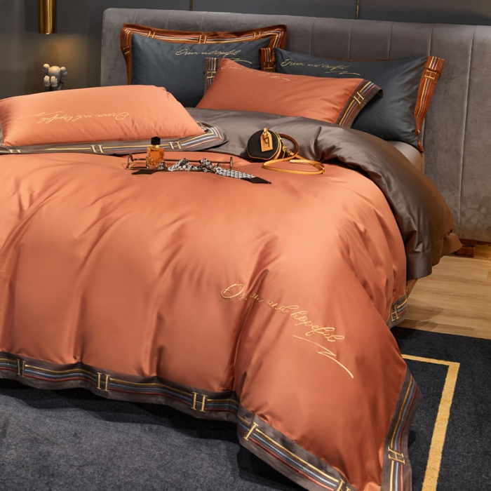 91家纺网 家纺一手货源 找家纺 爱缦 2021新款罗曼尼系列100支长绒棉奥棉四件套 西柚桔