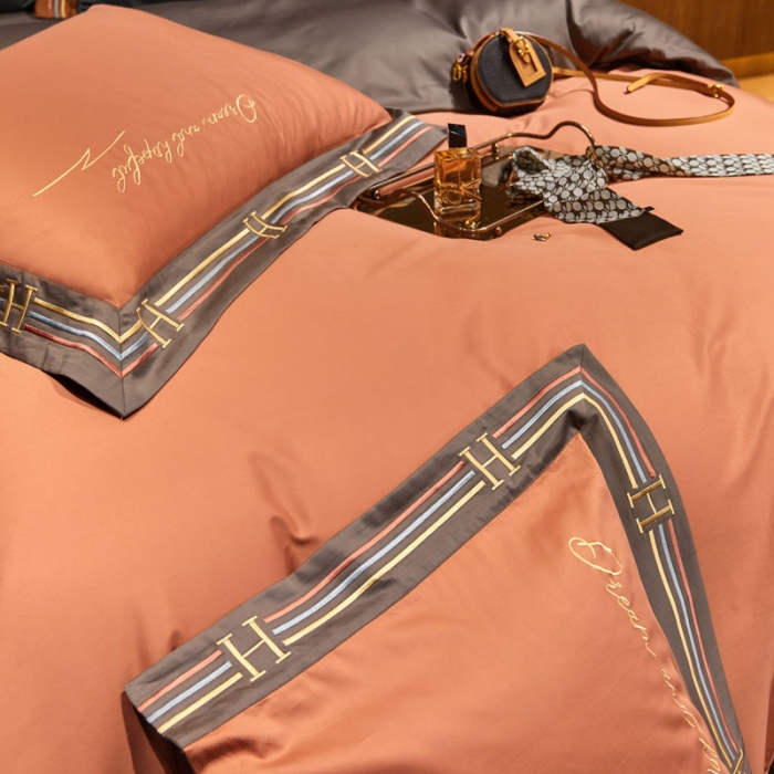 91家纺网 家纺一手货源 找家纺 爱缦 2021新款罗曼尼系列100支长绒棉奥棉四件套 西柚桔