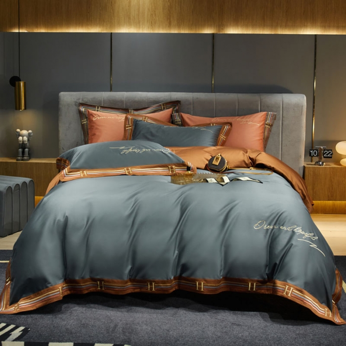 91家纺网 家纺一手货源 找家纺 爱缦 2021新款罗曼尼系列100支长绒棉奥棉四件套 绅士灰