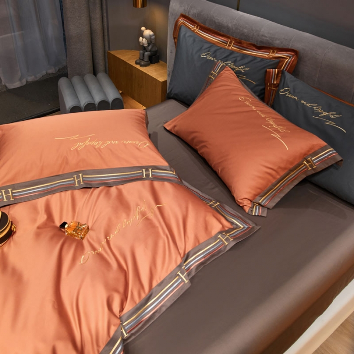 91家纺网 家纺一手货源 找家纺 爱缦 2021新款罗曼尼系列100支长绒棉奥棉四件套 西柚桔