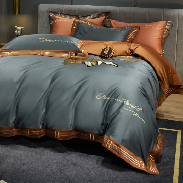 91家纺网 家纺一手货源 找家纺 爱缦 2021新款罗曼尼系列100支长绒棉奥棉四件套 绅士灰