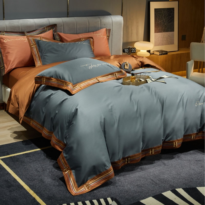 91家纺网 家纺一手货源 找家纺 爱缦 2021新款罗曼尼系列100支长绒棉奥棉四件套 绅士灰