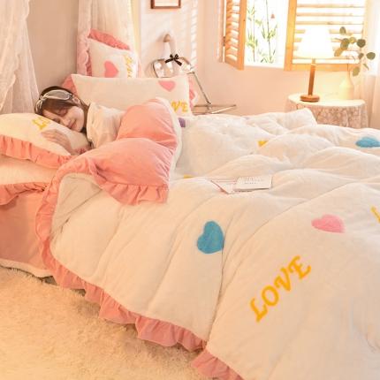 91家纺网 家纺一手货源 找家纺 欧冠 2021新款INS韩式公主兔兔绒四件套 倾心