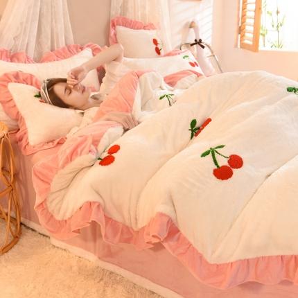 91家纺网 家纺一手货源 找家纺 欧冠 2021新款INS韩式公主兔兔绒四件套 樱桃