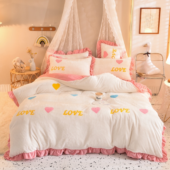 91家纺网 家纺一手货源 找家纺 欧冠 2021新款INS韩式公主兔兔绒四件套 倾心