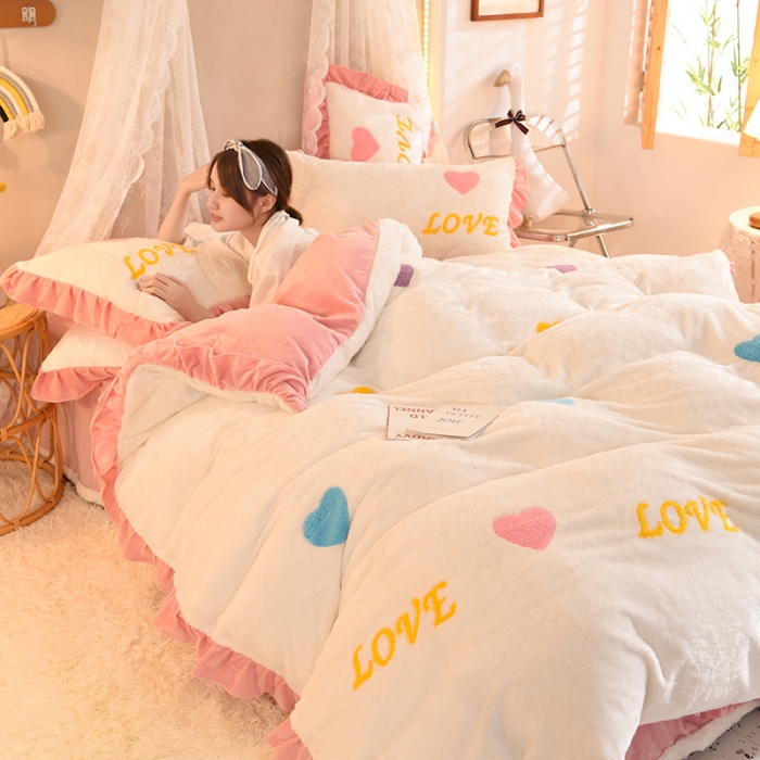 91家纺网 家纺一手货源 找家纺 欧冠 2021新款INS韩式公主兔兔绒四件套 倾心