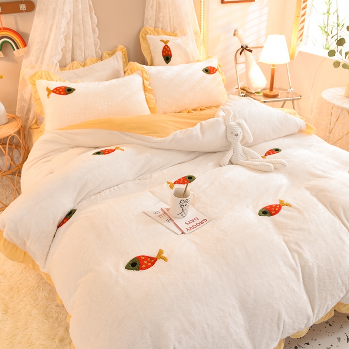 91家纺网 家纺一手货源 找家纺 欧冠 2021新款INS韩式公主兔兔绒四件套 小鱼