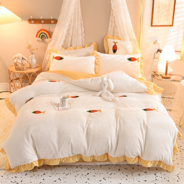 91家纺网 家纺一手货源 找家纺 欧冠 2021新款INS韩式公主兔兔绒四件套 小鱼