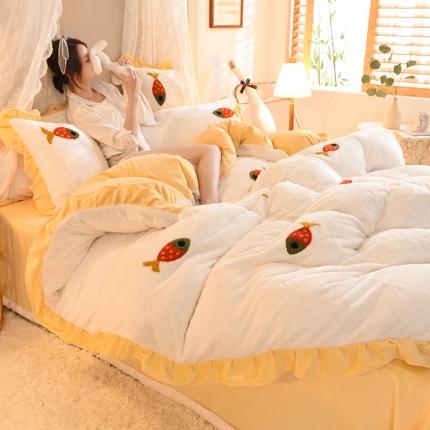 欧冠 2021新款INS韩式公主兔兔绒四件套 小鱼