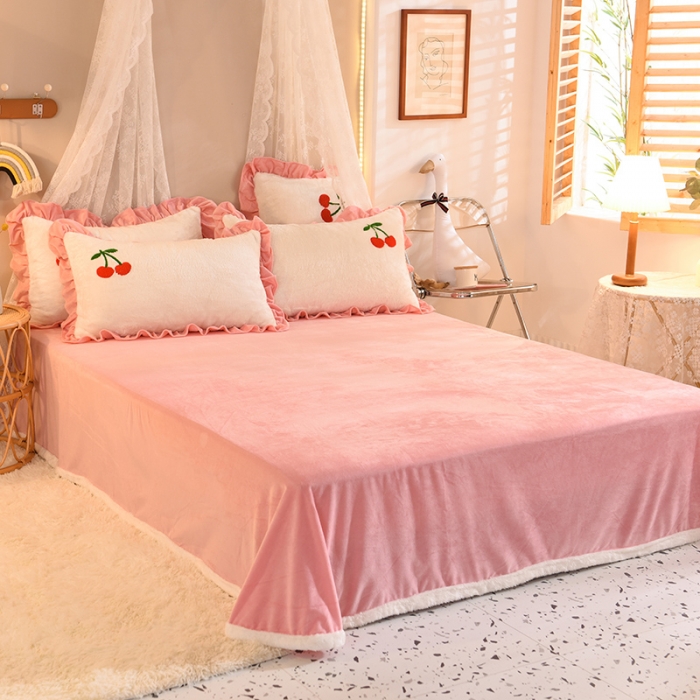 91家纺网 家纺一手货源 找家纺 欧冠 2021新款INS韩式公主兔兔绒四件套 樱桃