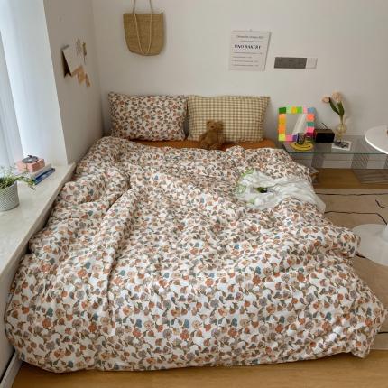 91家纺网 家纺一手货源 找家纺 希文 全棉印花四件套混搭1 七里香（枕-印花+格子）