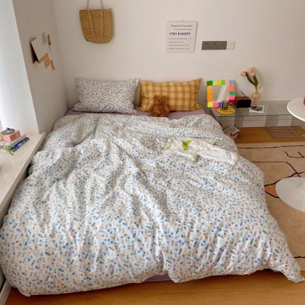 91家纺网 家纺一手货源 找家纺 希文 全棉印花四件套混搭1 情书（枕-印花+格子）