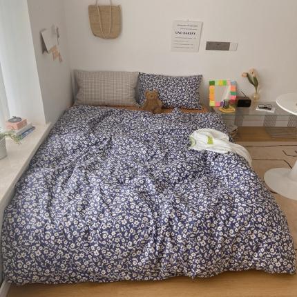 91家纺网 家纺一手货源 找家纺 希文 全棉印花四件套混搭1 秋颜（枕-印花+格子）