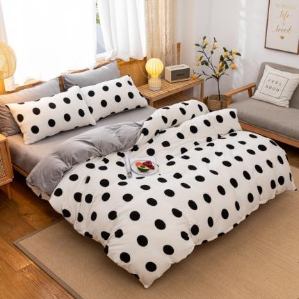 91家纺网 家纺一手货源 找家纺 仟网汇 2021新款牛奶绒休闲款四件套 白色波点