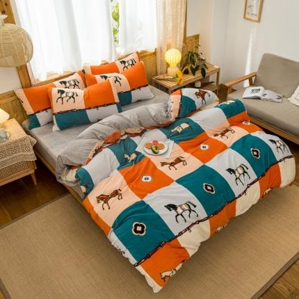 91家纺网 家纺一手货源 找家纺 仟网汇 2021新款牛奶绒休闲款四件套 皇家威安帝