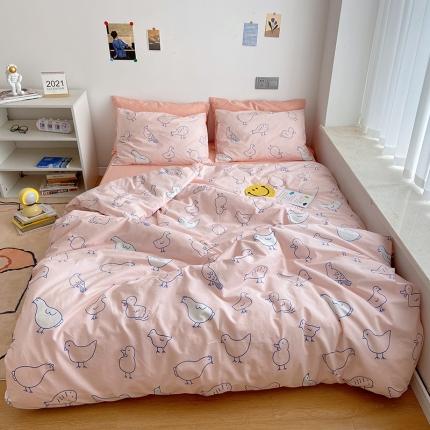 91家纺网 家纺一手货源 找家纺 （总）尺素纯棉ins印花水洗棉卡通可爱全棉被套纯色床单四件套