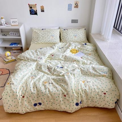 91家纺网 家纺一手货源 找家纺 （总）尺素纯棉ins印花水洗棉卡通可爱全棉被套纯色床单四件套