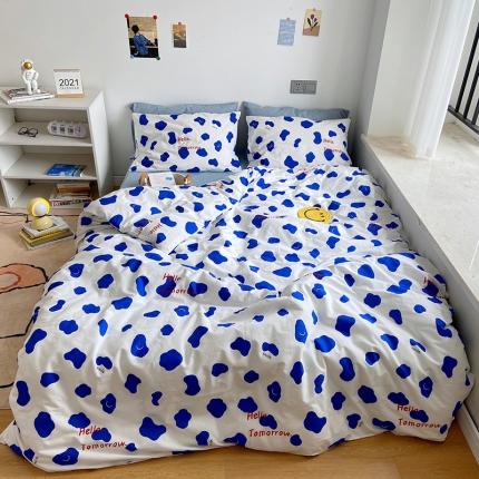 91家纺网 家纺一手货源 找家纺 （总）尺素纯棉ins印花水洗棉卡通可爱全棉被套纯色床单四件套