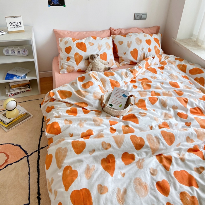 91家纺网 家纺一手货源 找家纺 （总）尺素纯棉ins印花水洗棉卡通可爱全棉被套纯色床单四件套