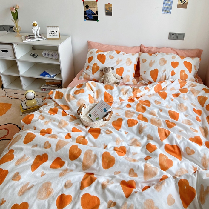 91家纺网 家纺一手货源 找家纺 （总）尺素纯棉ins印花水洗棉卡通可爱全棉被套纯色床单四件套