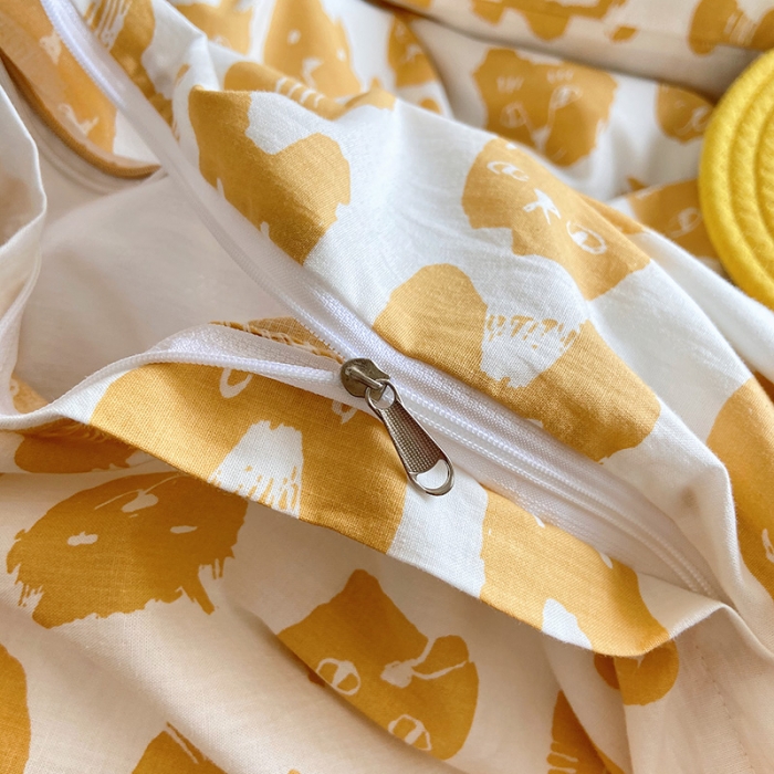 91家纺网 家纺一手货源 找家纺 尺素 纯棉ins印花水洗棉卡通可爱全棉被套纯色床单四件套 小猫咪