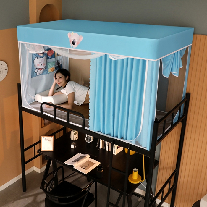 91家纺网 家纺一手货源 找家纺 青竹苑 2021新款遮光蚊帐一体式学生床帘蚊帐 梦幻蓝