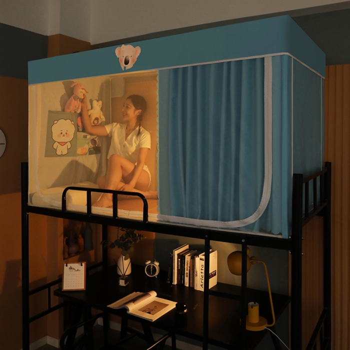 91家纺网 家纺一手货源 找家纺 青竹苑 2021新款遮光蚊帐一体式学生床帘蚊帐 梦幻蓝