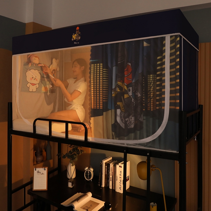 91家纺网 家纺一手货源 找家纺 青竹苑 2021新款遮光蚊帐一体式学生床帘蚊帐 闪电机车