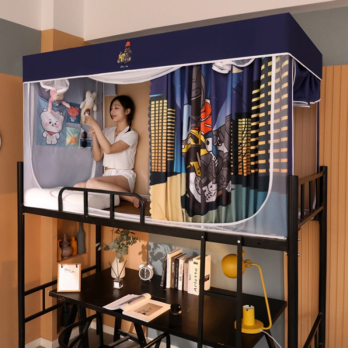 91家纺网 家纺一手货源 找家纺 青竹苑 2021新款遮光蚊帐一体式学生床帘蚊帐 闪电机车