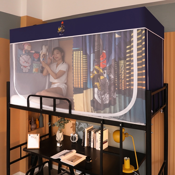 91家纺网 家纺一手货源 找家纺 青竹苑 2021新款遮光蚊帐一体式学生床帘蚊帐 闪电机车