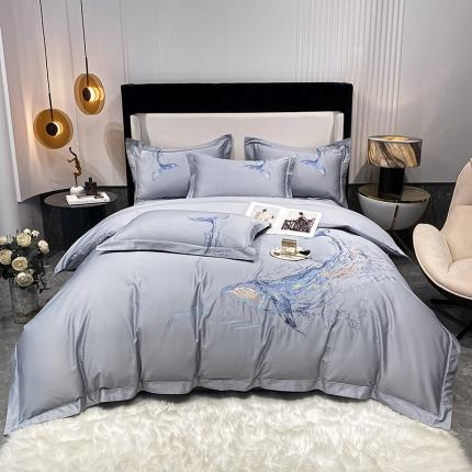 91家纺网 家纺一手货源 找家纺 品家居 2021新款180支长绒棉四件套-鲸鱼 鲸鱼-蓝
