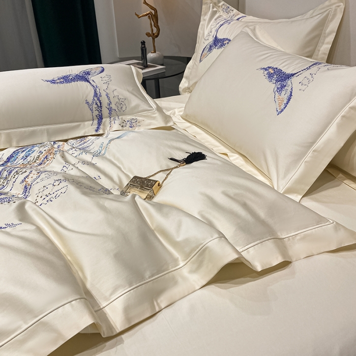 91家纺网 家纺一手货源 找家纺 （总）品家居 2021新款180支长绒棉四件套-鲸鱼