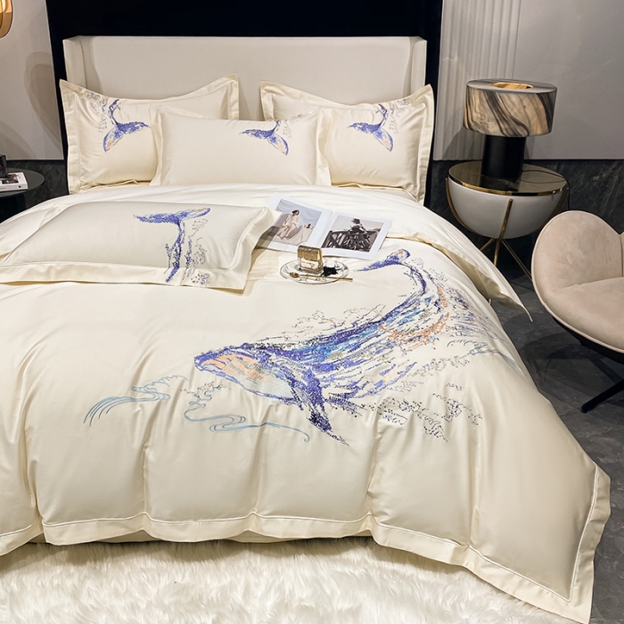 91家纺网 家纺一手货源 找家纺 （总）品家居 2021新款180支长绒棉四件套-鲸鱼