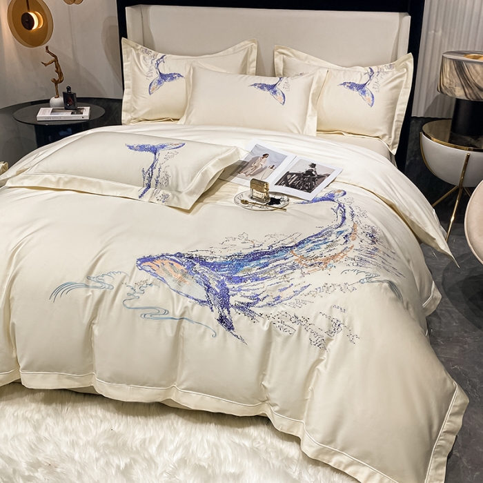 91家纺网 家纺一手货源 找家纺 （总）品家居 2021新款180支长绒棉四件套-鲸鱼