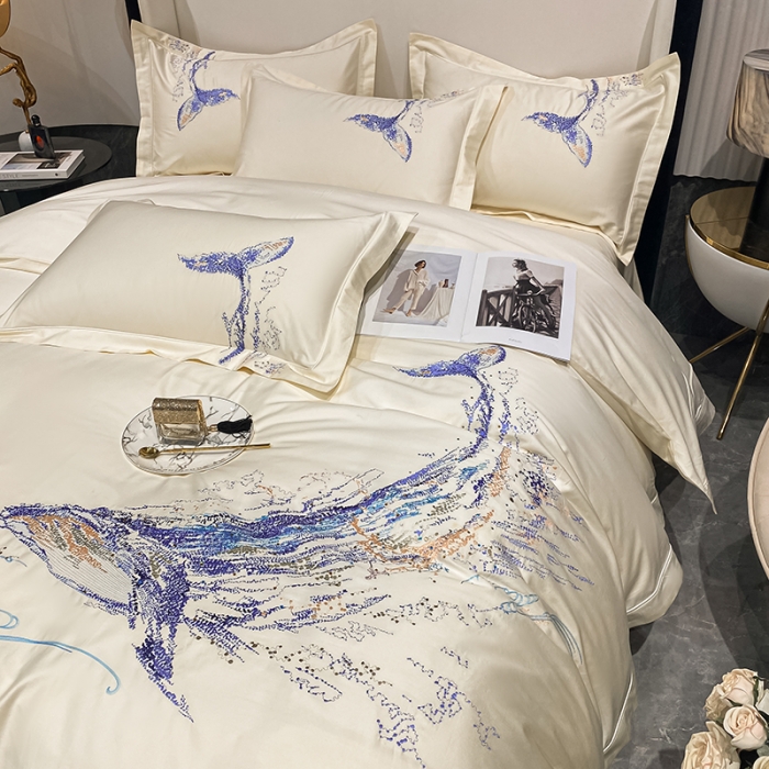 91家纺网 家纺一手货源 找家纺 品家居 2021新款180支长绒棉四件套-鲸鱼 鲸鱼-白