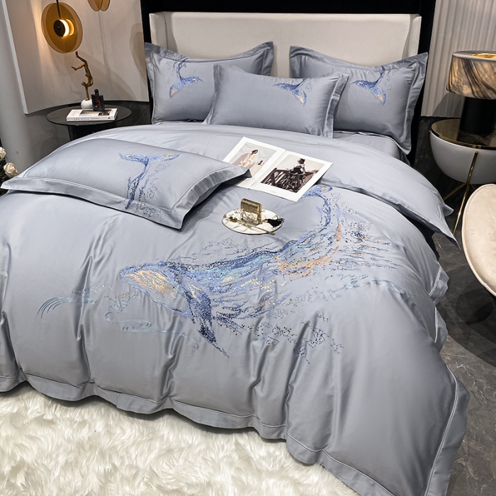 91家纺网 家纺一手货源 找家纺 品家居 2021新款180支长绒棉四件套-鲸鱼 鲸鱼-蓝