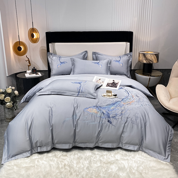 91家纺网 家纺一手货源 找家纺 品家居 2021新款180支长绒棉四件套-鲸鱼 鲸鱼-蓝