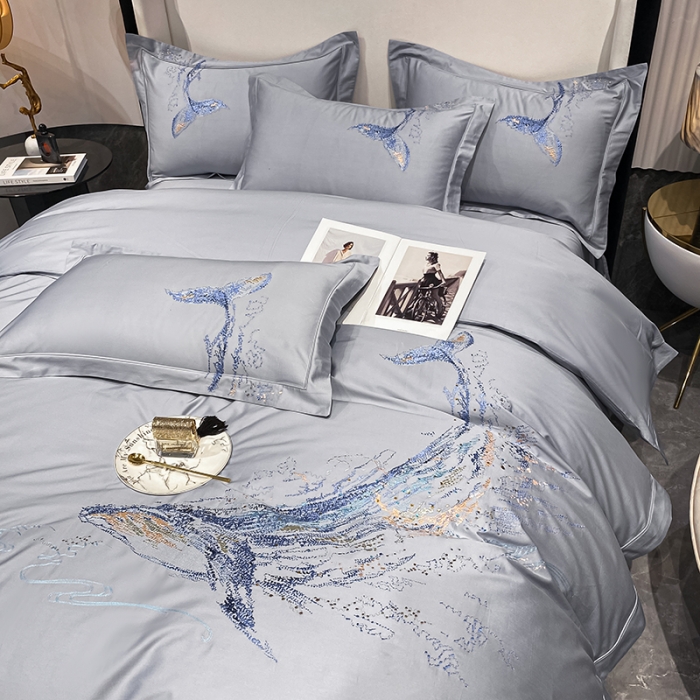 91家纺网 家纺一手货源 找家纺 品家居 2021新款180支长绒棉四件套-鲸鱼 鲸鱼-蓝
