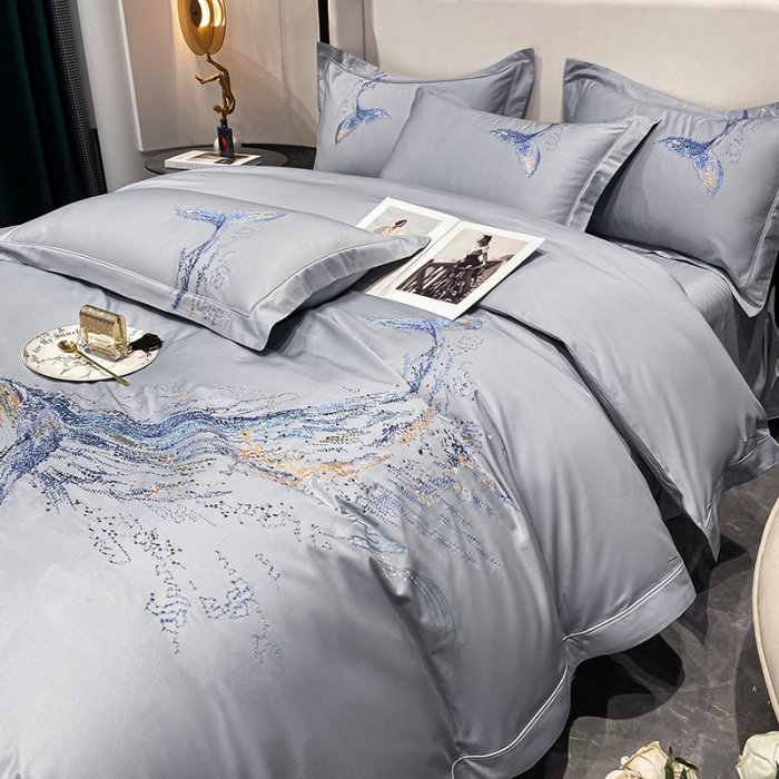 91家纺网 家纺一手货源 找家纺 品家居 2021新款180支长绒棉四件套-鲸鱼 鲸鱼-蓝