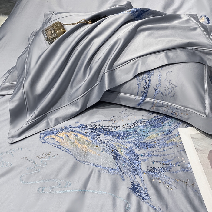 91家纺网 家纺一手货源 找家纺 品家居 2021新款180支长绒棉四件套-鲸鱼 鲸鱼-蓝