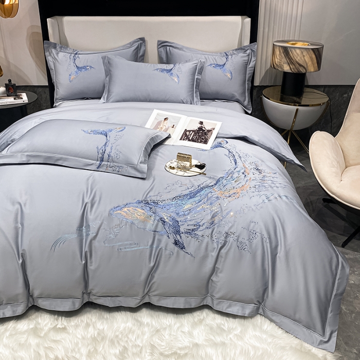 91家纺网 家纺一手货源 找家纺 品家居 2021新款180支长绒棉四件套-鲸鱼 鲸鱼-蓝